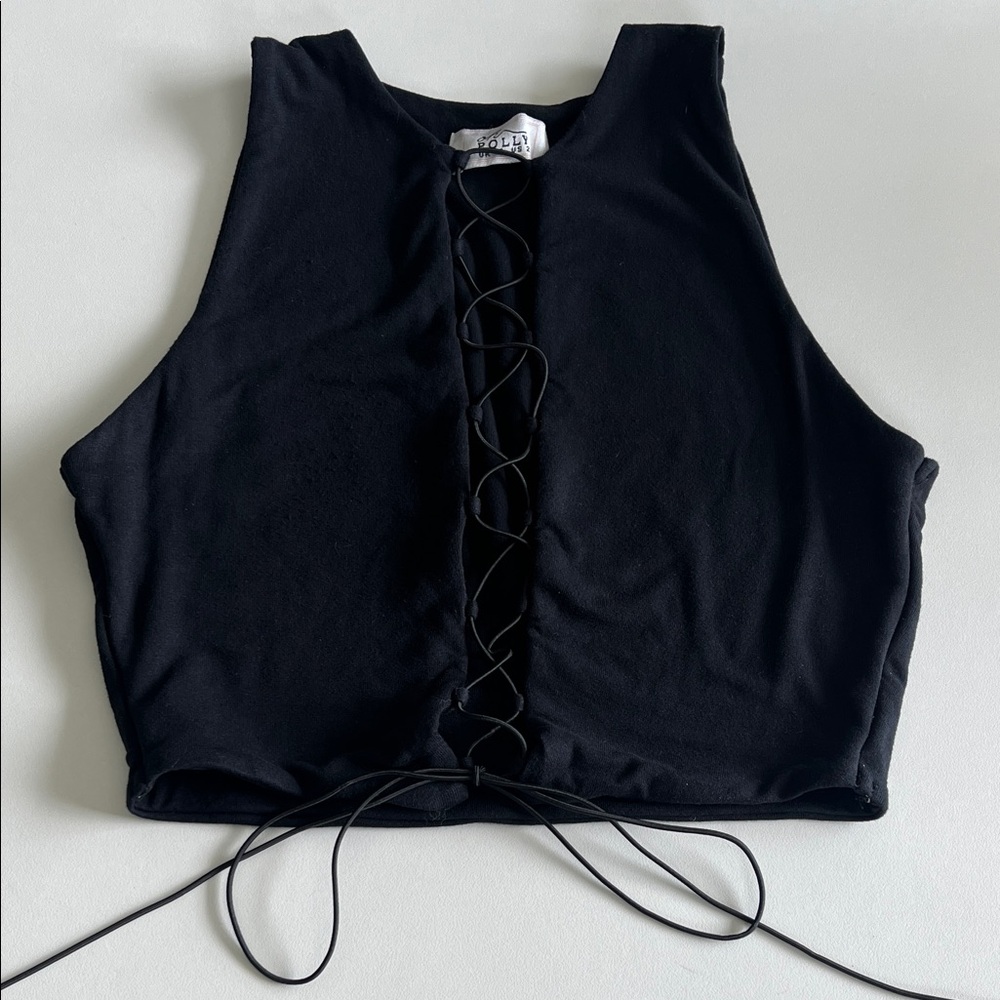 Oh Polly Black Lace-Up Tank Top